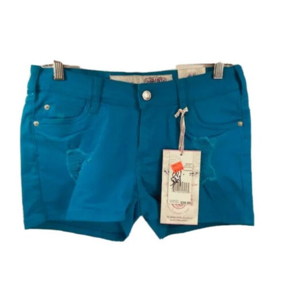 Soho Babe Juniors Womens Turquoise Short Shorts Distressed Look Sizes 5 - 15 - Picture 3 of 3